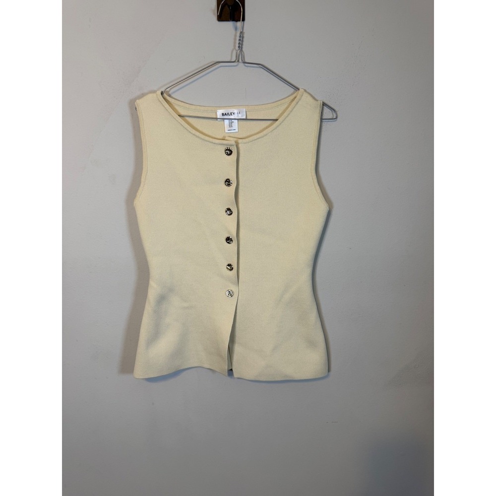 Bailey 44 Womens Sleeveless Knit Top Button Front Cream Size M